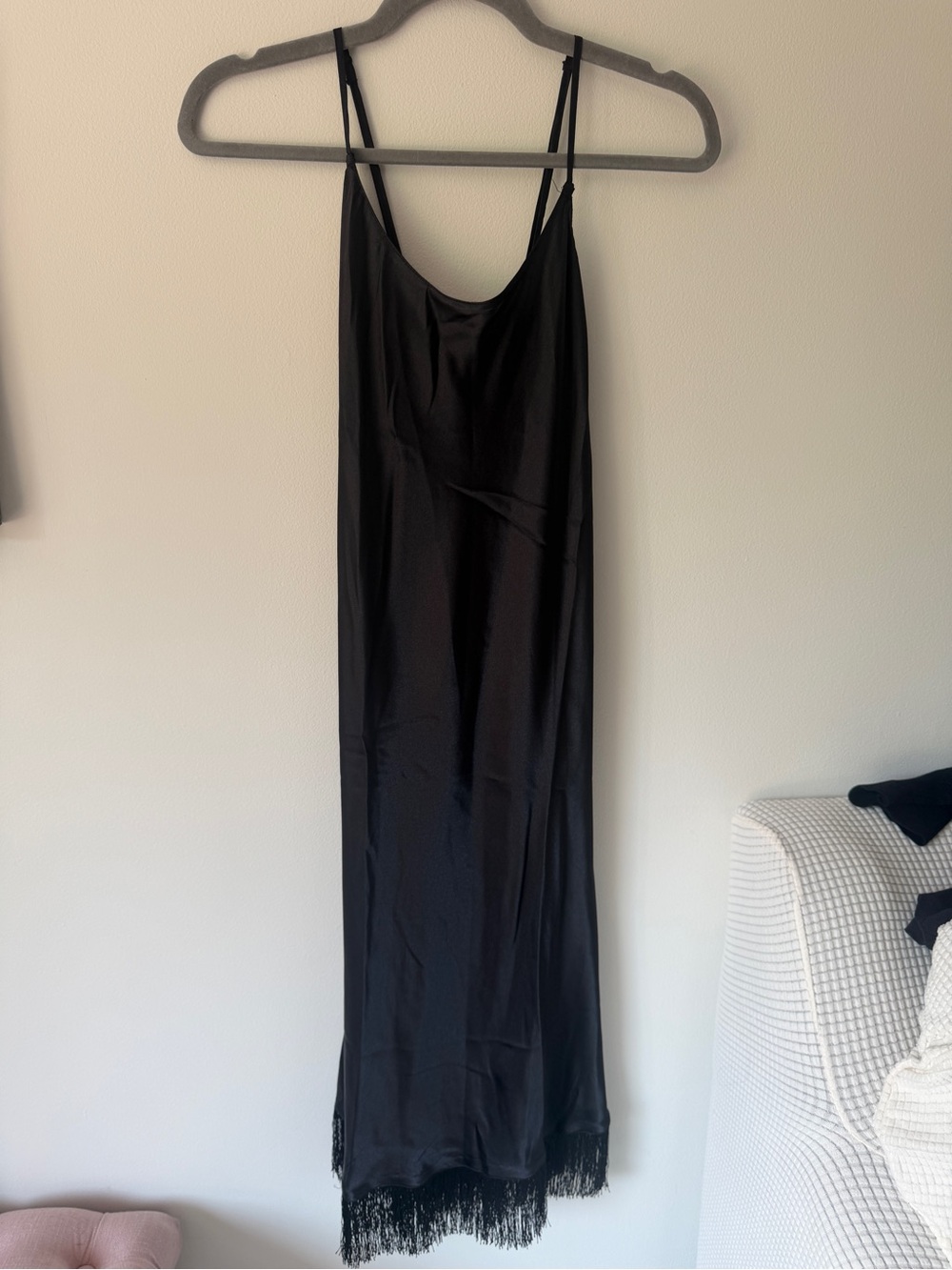 Linea Donatella Black Slip Fringe Maxi Dress